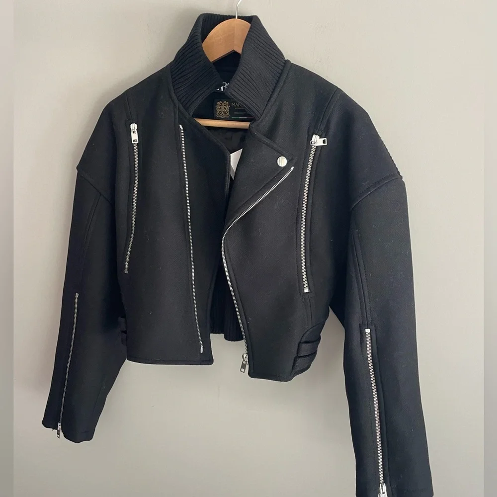 ZARA Italian Wool oversized Crop Biker jacket - Picture 4 of 15